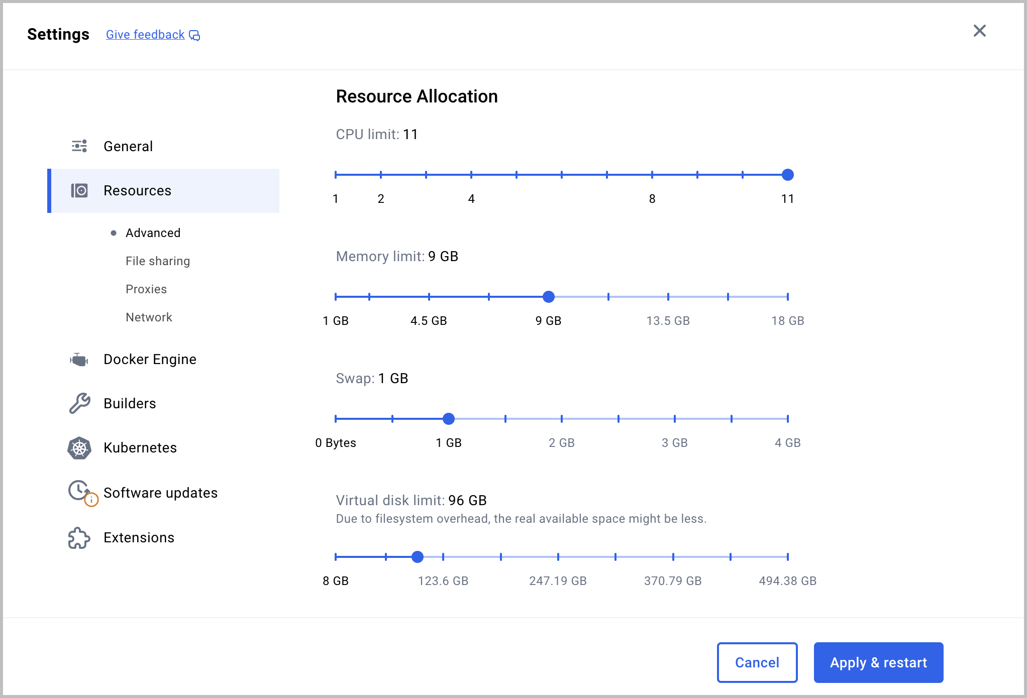 Update resource settings (example)