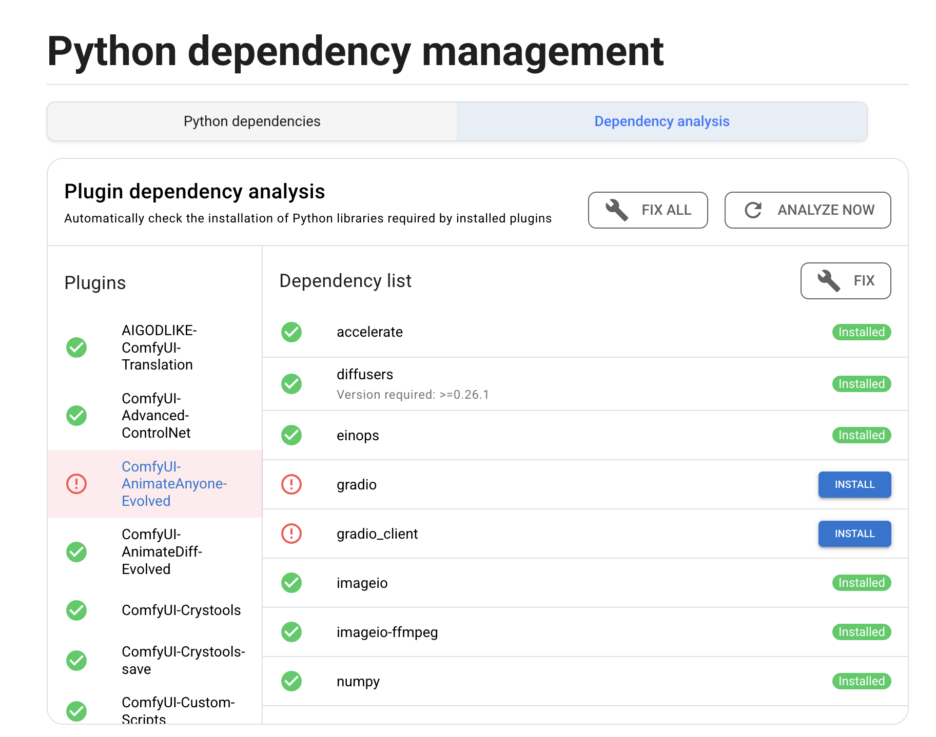 Analyze dependencies